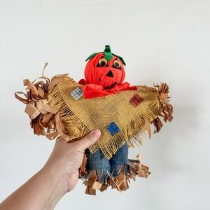 VTG 90's‎ Pumpkin Scarecrow Figurine Decoration 10" Straw Fall Halloween